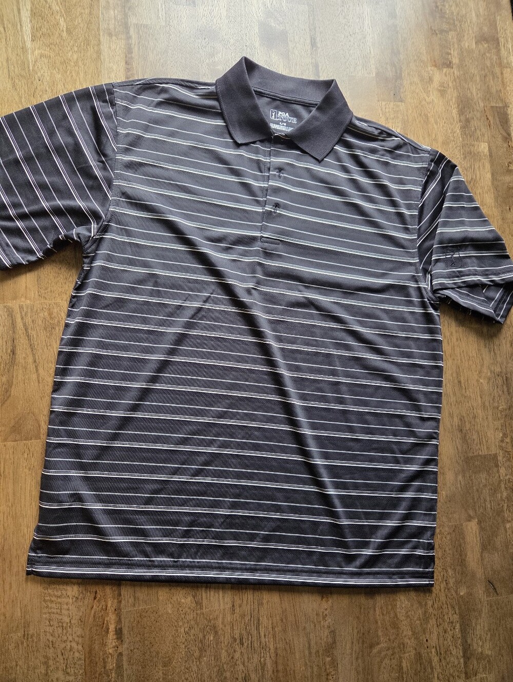 PGA Tour Men's Black Polo with Thin White Stripes